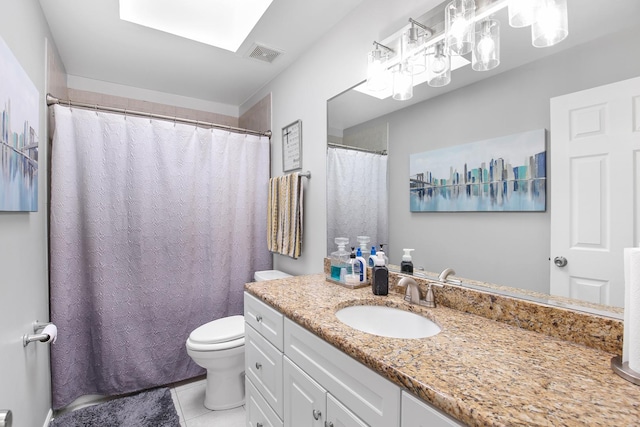 21222 Vivienne Dr, Matteson, IL 60443 - full bathroom featuring vanity, tile patterned flooring, a shower with curtain, and a skylight