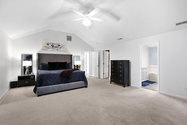 21222 Vivienne Dr, Matteson, IL 60443 - carpeted bedroom featuring vaulted ceiling, ceiling fan, and ensuite bathroom