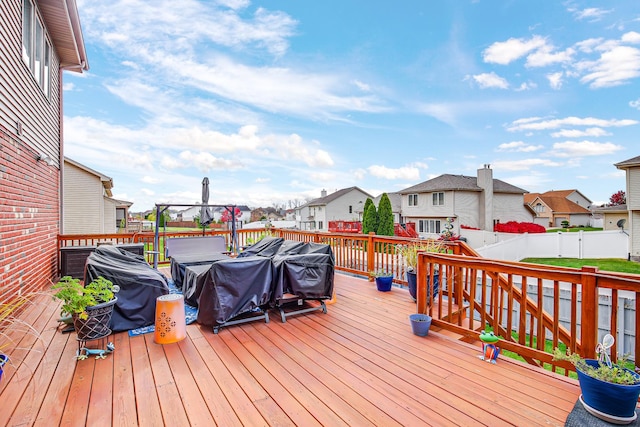 21222 Vivienne Dr, Matteson, IL 60443 - wooden deck featuring a residential view, a fenced backyard, and area for grilling