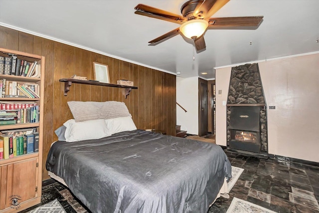 109 Wilson St, Park Forest, IL 60466 - bedroom featuring crown molding, wood walls, and ceiling fan