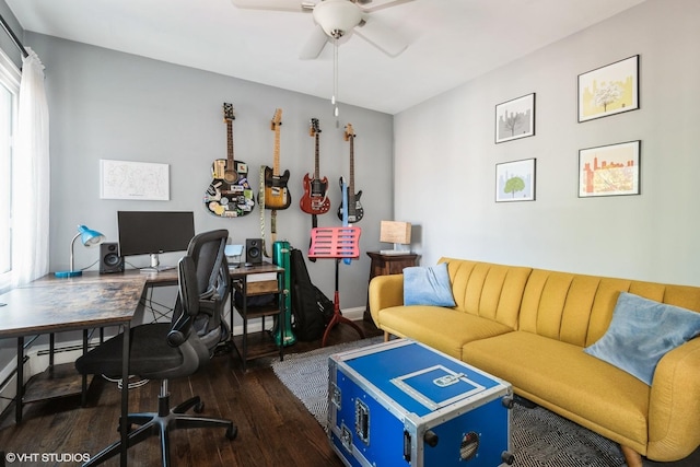 4248 N Keystone Ave Unit 2C, Chicago, IL 60641 - office area featuring wood-type flooring, ceiling fan, and plenty of natural light