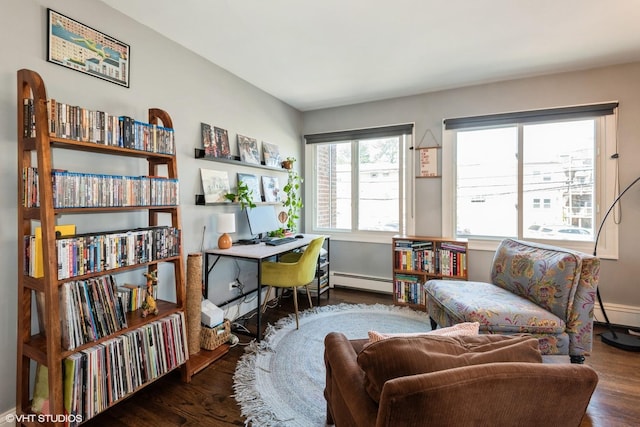 4248 N Keystone Ave Unit 2C, Chicago, IL 60641 - sitting room with a baseboard radiator, wood finished floors, and an office area