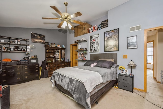763 Highview Ct, Antioch, IL 60002 - bedroom featuring lofted ceiling, a ceiling fan, and light colored carpet