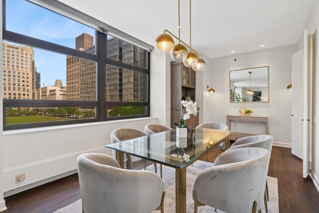 680 N Lake Shore Dr Unit 321, Chicago, IL 60611 - dining room featuring wood finished floors, recessed lighting, and a view of city