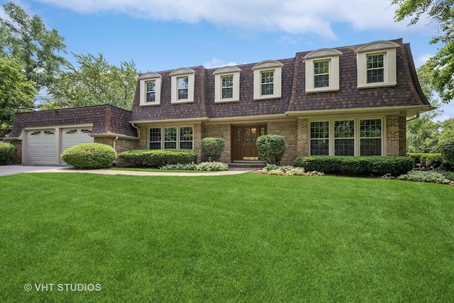 195 Cold Spring Rd, Barrington, IL 60010 - front facade with mansard roof, a garage, a shingled roof, and a front lawn