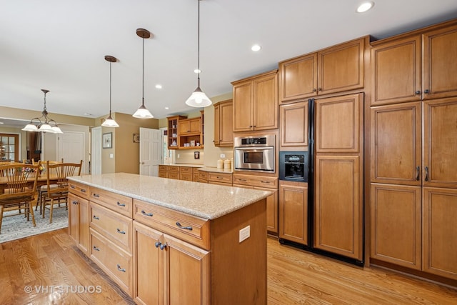 195 Cold Spring Rd, Barrington, IL 60010 - kitchen featuring oven, paneled fridge, light wood finished floors, open shelves, and recessed lighting