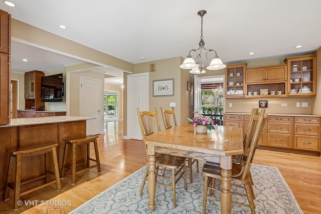 195 Cold Spring Rd, Barrington, IL 60010 - dining space with healthy amount of natural light, light wood-style flooring, a chandelier, and recessed lighting
