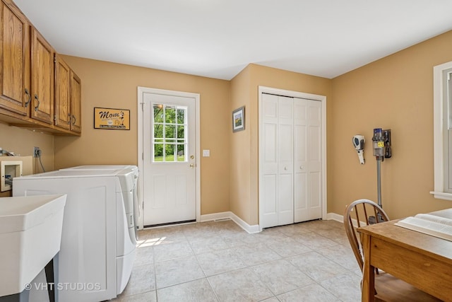 195 Cold Spring Rd, Barrington, IL 60010 - washroom with cabinet space, light tile patterned flooring, and washer and dryer
