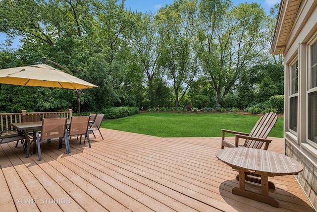 195 Cold Spring Rd, Barrington, IL 60010 - wooden terrace featuring a yard, outdoor dining area, and view of scattered trees
