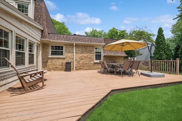 195 Cold Spring Rd, Barrington, IL 60010 - wooden deck with outdoor dining space and a lawn
