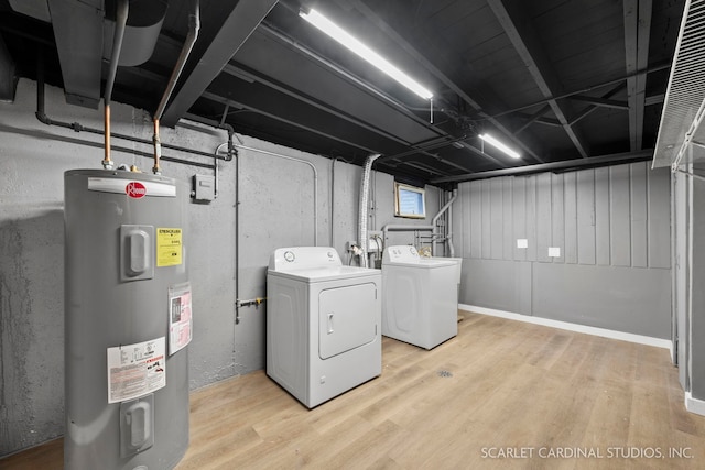 944 S Harvard Ave, Villa Park, IL 60181 - laundry area with water heater, washer and dryer, and wood finished floors