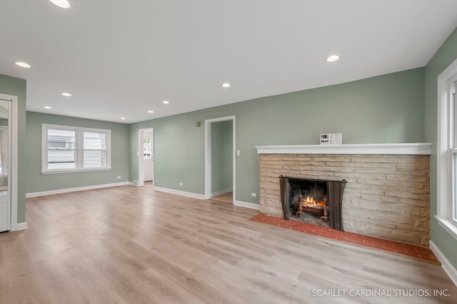 944 S Harvard Ave, Villa Park, IL 60181 - unfurnished living room with a fireplace, wood finished floors, and recessed lighting