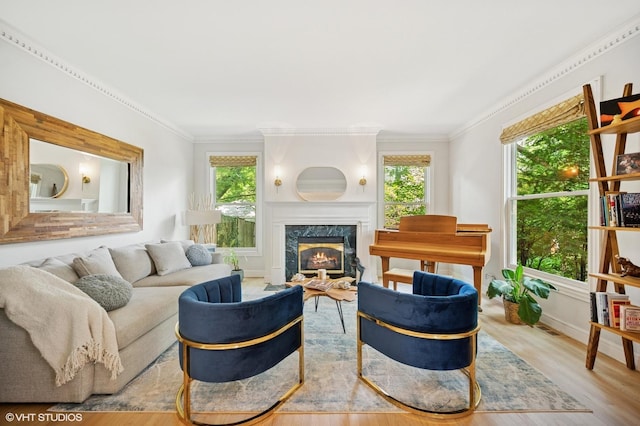 2007 Wilmette Ave, Wilmette, IL 60091 - living room featuring wood finished floors, a high end fireplace, and crown molding