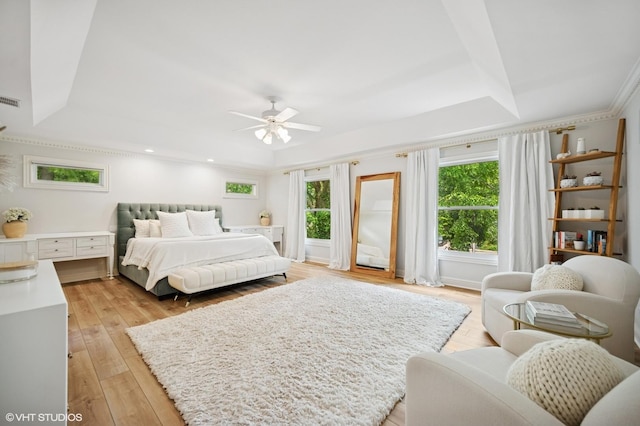 2007 Wilmette Ave, Wilmette, IL 60091 - bedroom with a tray ceiling, light wood-style flooring, ceiling fan, and recessed lighting