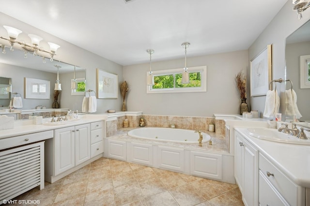 2007 Wilmette Ave, Wilmette, IL 60091 - full bath featuring two vanities, a jetted tub, and tile patterned floors