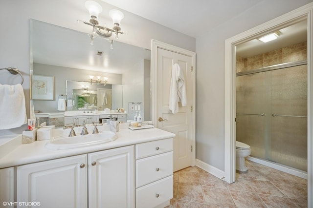 2007 Wilmette Ave, Wilmette, IL 60091 - full bath with a chandelier, vanity, a stall shower, and tile patterned flooring