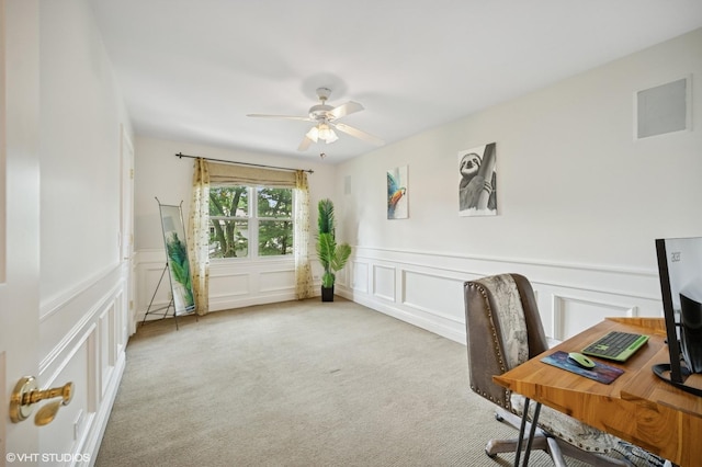 2007 Wilmette Ave, Wilmette, IL 60091 - carpeted office featuring a decorative wall, ceiling fan, and wainscoting