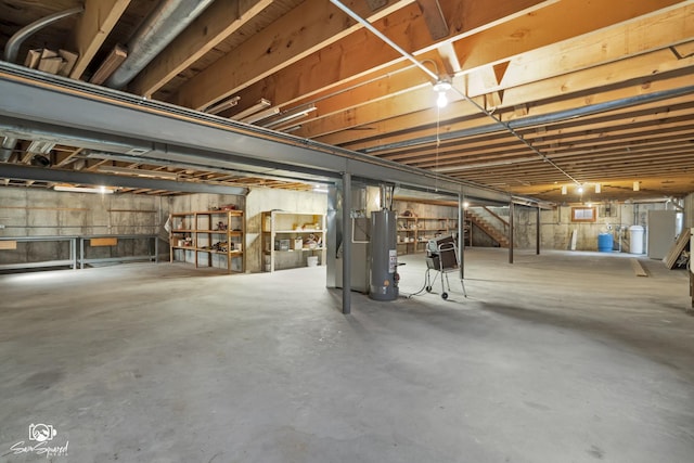 4849 W Kennedy Rd, Peotone, IL 60468 - unfinished basement with water heater, heating unit, and stairway