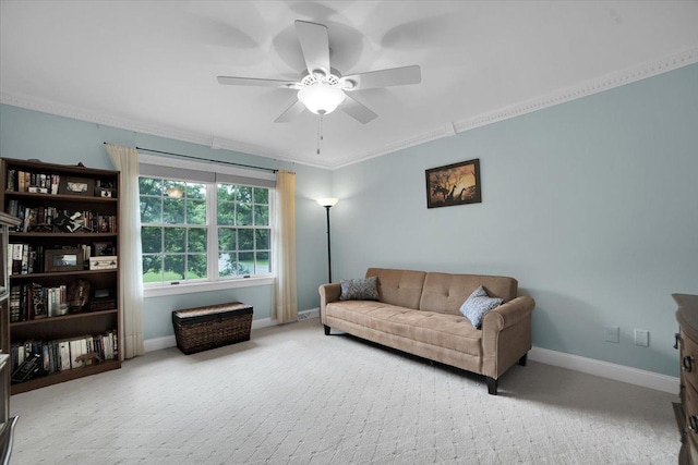 19615 116th Ave, Mokena, IL 60448 - carpeted living area with ornamental molding and ceiling fan
