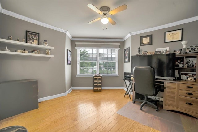 19615 116th Ave, Mokena, IL 60448 - office space featuring ornamental molding, light wood-style flooring, and ceiling fan