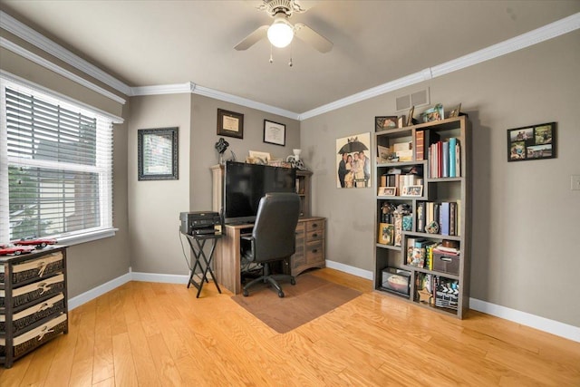 19615 116th Ave, Mokena, IL 60448 - home office featuring wood finished floors, ceiling fan, and crown molding