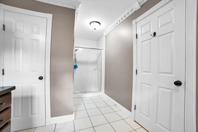 19615 116th Ave, Mokena, IL 60448 - bathroom featuring a shower stall, tile patterned floors, and vanity