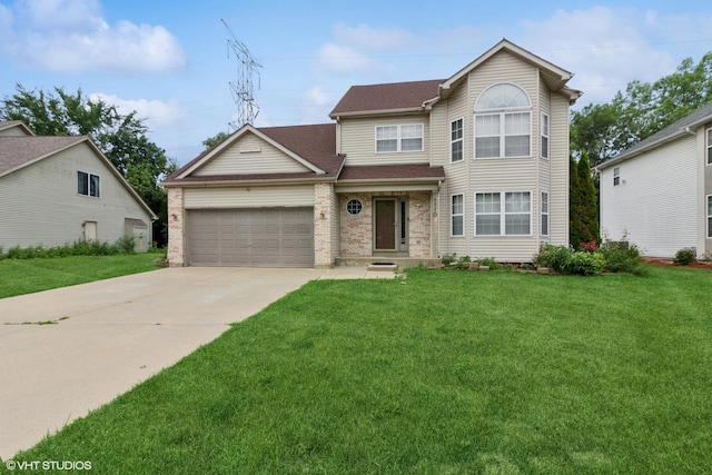 1110 Natalie Dr, West Chicago, IL 60185 - traditional home featuring driveway, a garage, a front lawn, and brick siding