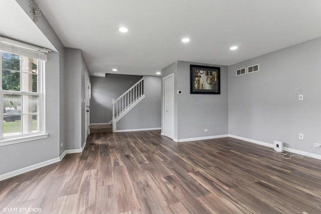 1110 Natalie Dr, West Chicago, IL 60185 - empty room featuring stairway, wood finished floors, and recessed lighting