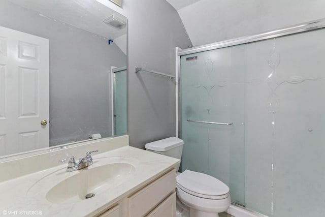 1110 Natalie Dr, West Chicago, IL 60185 - bathroom with vanity, a shower stall, and lofted ceiling