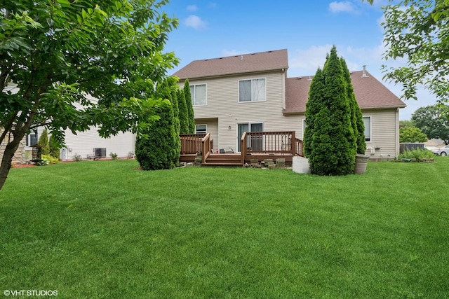 1110 Natalie Dr, West Chicago, IL 60185 - rear view of property featuring a lawn, a wooden deck, and a shingled roof