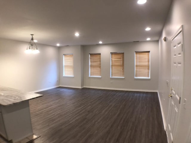 948 W 15th Pl Unit 1B, Chicago, IL 60608 - unfurnished living room featuring dark wood-style floors, recessed lighting, and a chandelier