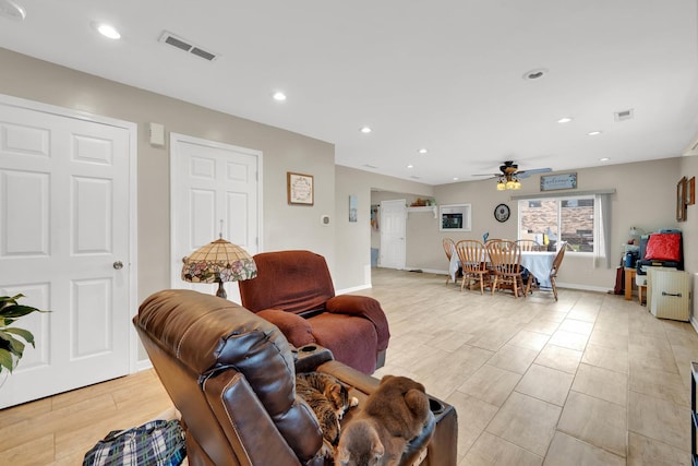 15929 Lorel Ave, Oak Forest, IL 60452 - living room featuring a ceiling fan, recessed lighting, and light wood-style flooring
