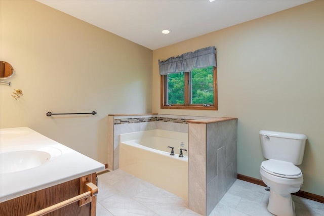 201 N Broadway St, Hudson, IL 61748 - bathroom featuring a bath, double vanity, tile patterned flooring, and recessed lighting