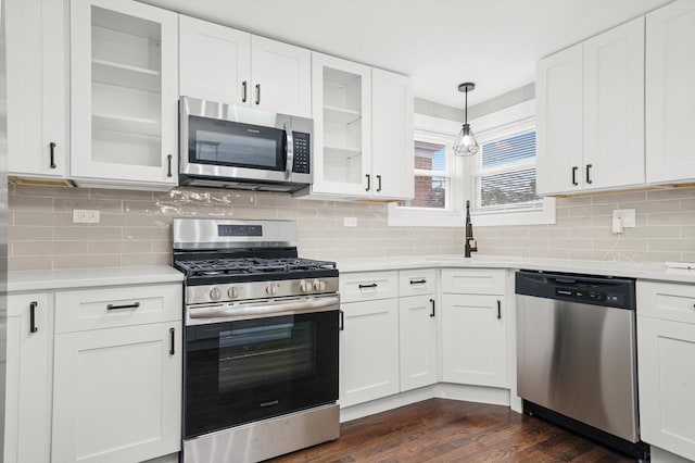819 E 98th Pl, Chicago, IL 60628 - kitchen with stainless steel appliances, light countertops, dark wood-type flooring, and white cabinetry