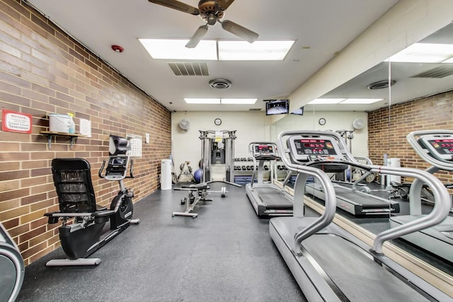 3925 Triumvera Dr Unit 14D, Glenview, IL 60025 - gym with brick wall and ceiling fan