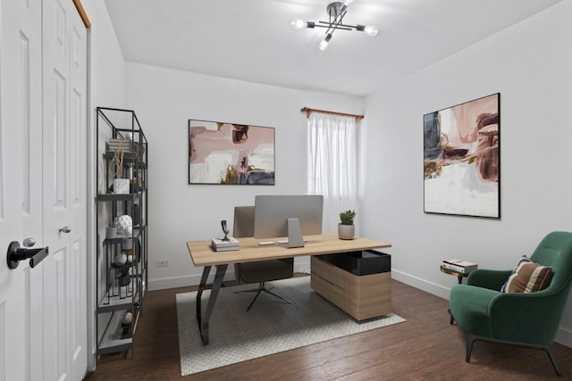 22514 Plum Creek Dr, Sauk Village, IL 60411 - office area featuring wood finished floors and a chandelier