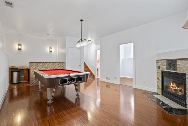 22514 Plum Creek Dr, Sauk Village, IL 60411 - game room featuring wood finished floors, pool table, and a fireplace