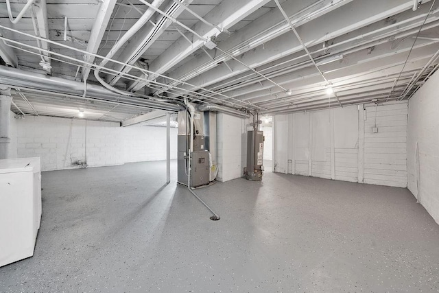 17841 Lorenz Ave, Lansing, IL 60438 - unfinished basement with heating unit, water heater, concrete block wall, and washer / dryer