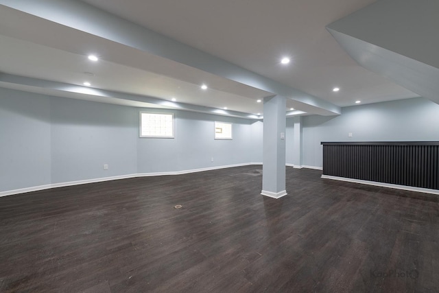 9340 S Elizabeth St, Chicago, IL 60620 - basement featuring a bar, dark wood-style floors, and recessed lighting