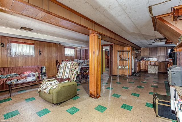 3855 W 107th St, Chicago, IL 60655 - basement featuring tile patterned floors and wooden walls