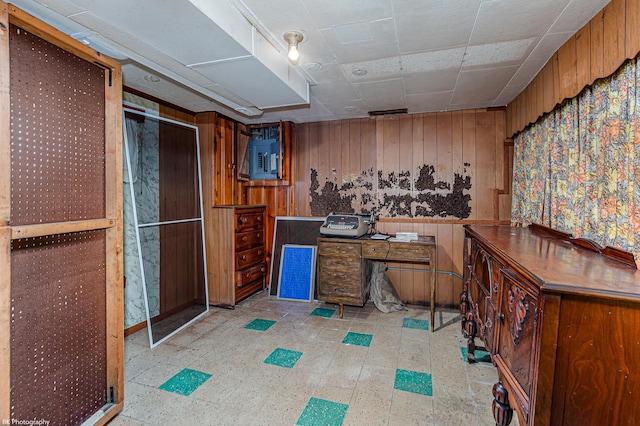 3855 W 107th St, Chicago, IL 60655 - misc room with tile patterned floors, wooden walls, and wallpapered walls