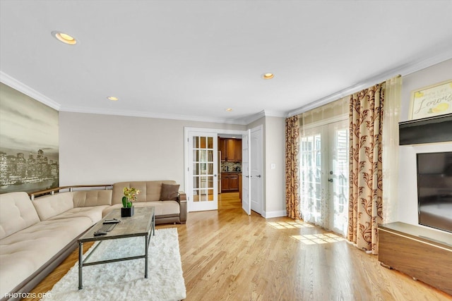 950 Belmar Ln, Buffalo Grove, IL 60089 - living room with french doors, light wood-type flooring, ornamental molding, and recessed lighting
