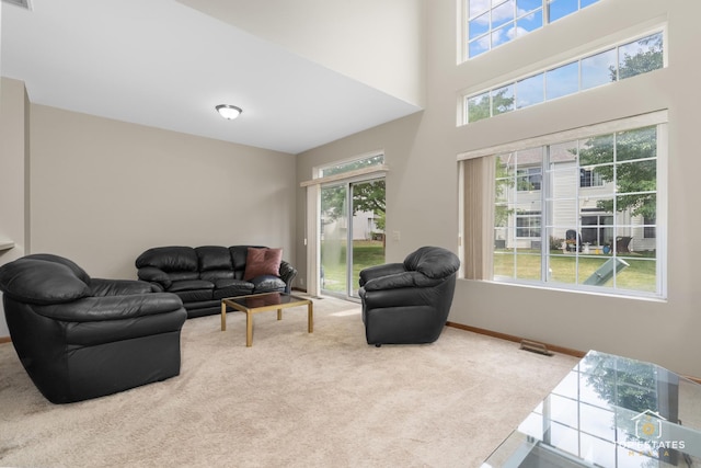 951 Viewpoint Dr, Lake In The Hills, IL 60156 - living room featuring carpet floors and a high ceiling