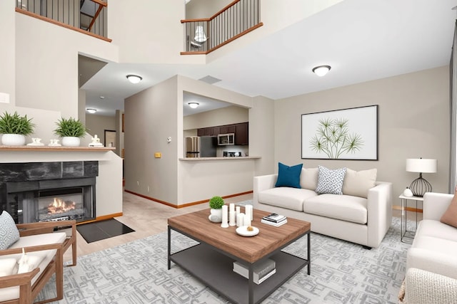 951 Viewpoint Dr, Lake In The Hills, IL 60156 - living area featuring baseboards and a tiled fireplace