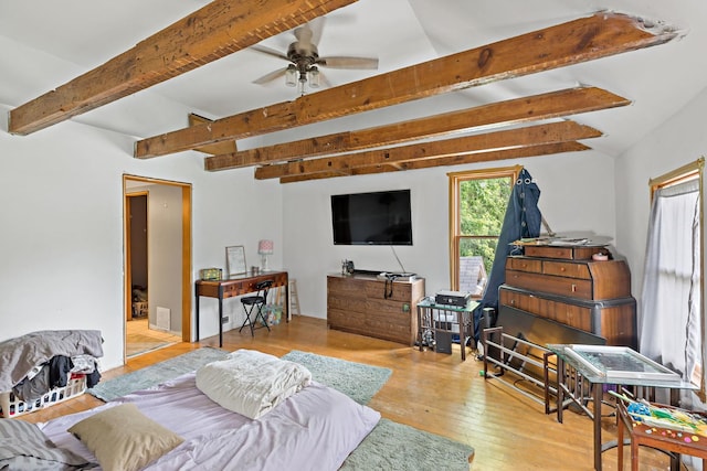 3457 W Hamilton Rd, Monee, IL 60449 - living area with beamed ceiling, wood-type flooring, and ceiling fan