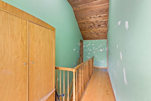 3457 W Hamilton Rd, Monee, IL 60449 - hallway featuring wooden ceiling, lofted ceiling, light wood-style floors, and an upstairs landing