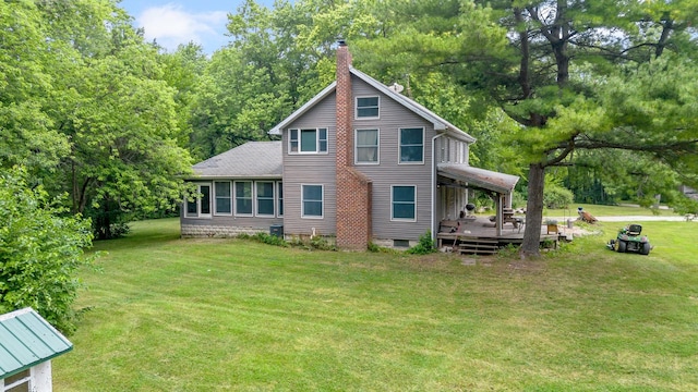 3457 W Hamilton Rd, Monee, IL 60449 - back of property featuring a chimney, a lawn, a deck, and roof with shingles