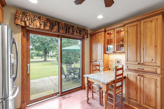 11016 Eaton Ct, Westchester, IL 60154 - dining room with a ceiling fan, light wood finished floors, and recessed lighting