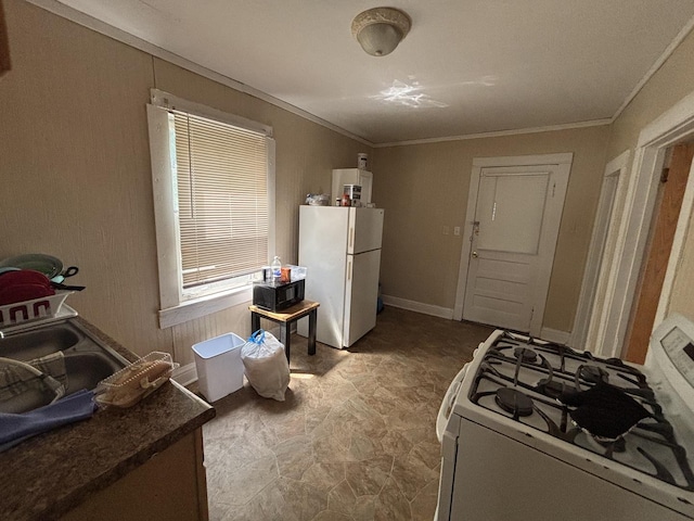 269 E 23rd St, Chicago Heights, IL 60411 - kitchen featuring white appliances and ornamental molding