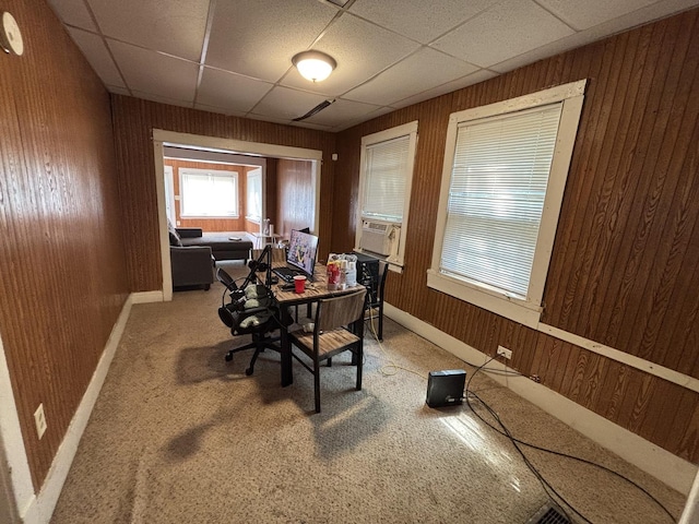 269 E 23rd St, Chicago Heights, IL 60411 - carpeted dining room featuring wooden walls and a drop ceiling